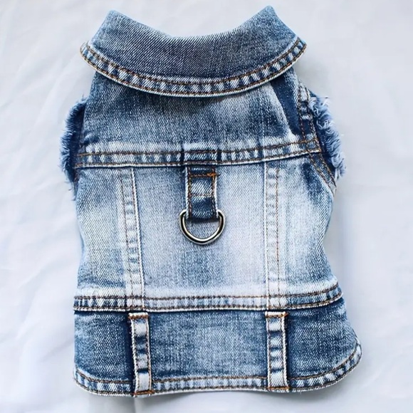 🆕 Denim Dog Vest Harness for Small Breeds, Jean Jacket Style w/ Traction Buckle - Picture 6 of 11